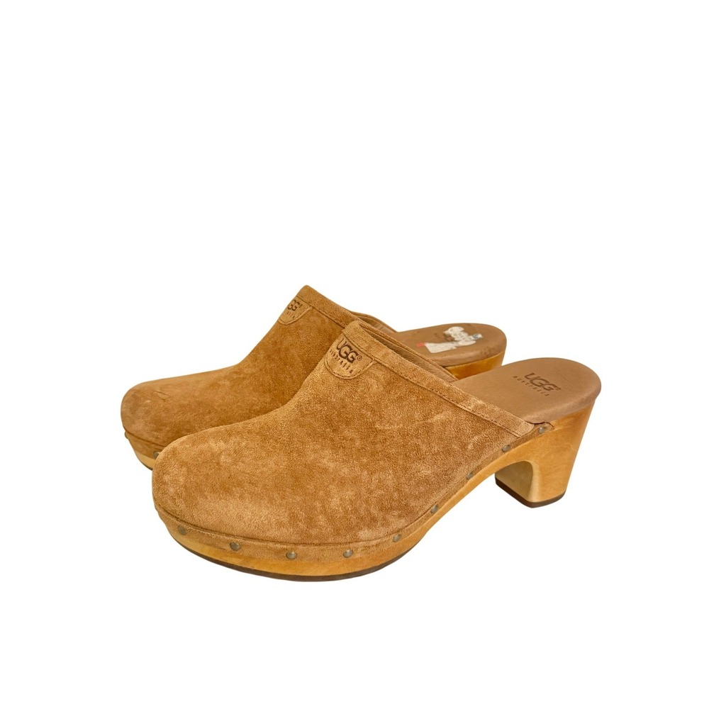 UGG Australia Chestnut Suede Wood Block Heel Clogs 7